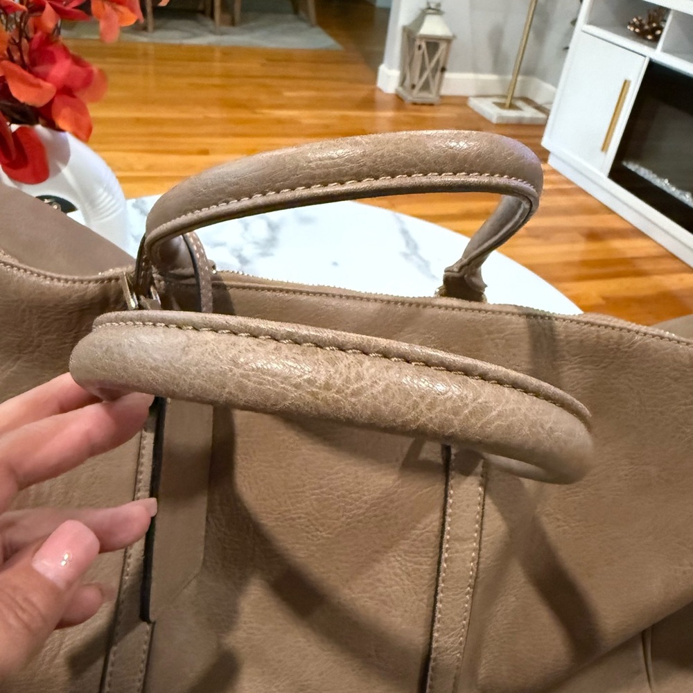 Sole Society Beige Leather Bag with Animal Print Interior - Picture 6 of 12